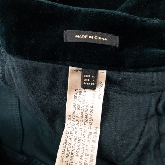 Massimo Dutti Velvet Pants  Green Size‎ 4 Slim - Picture 7 of 7